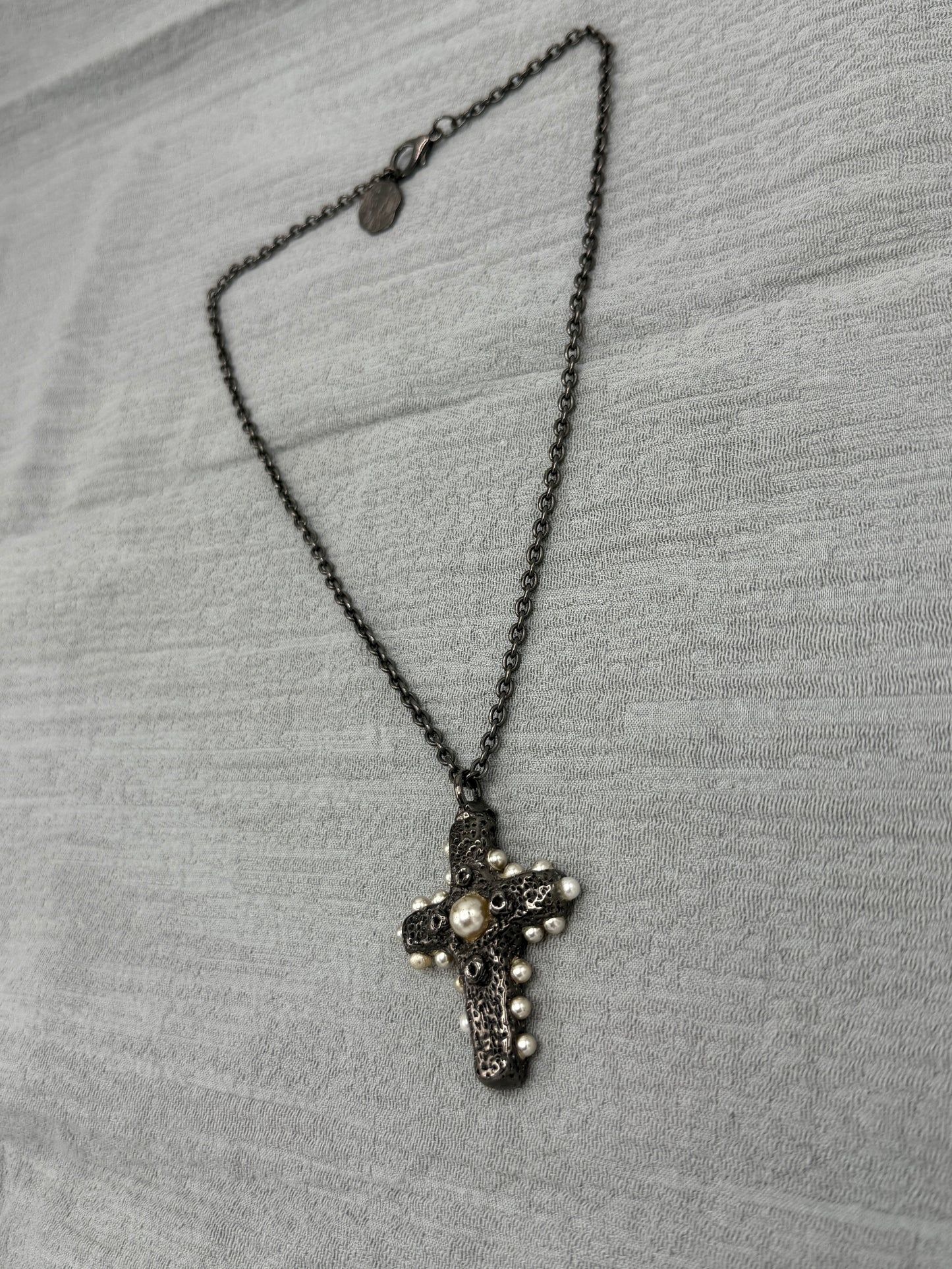 BLACK CROSS CHARM NECKLACE