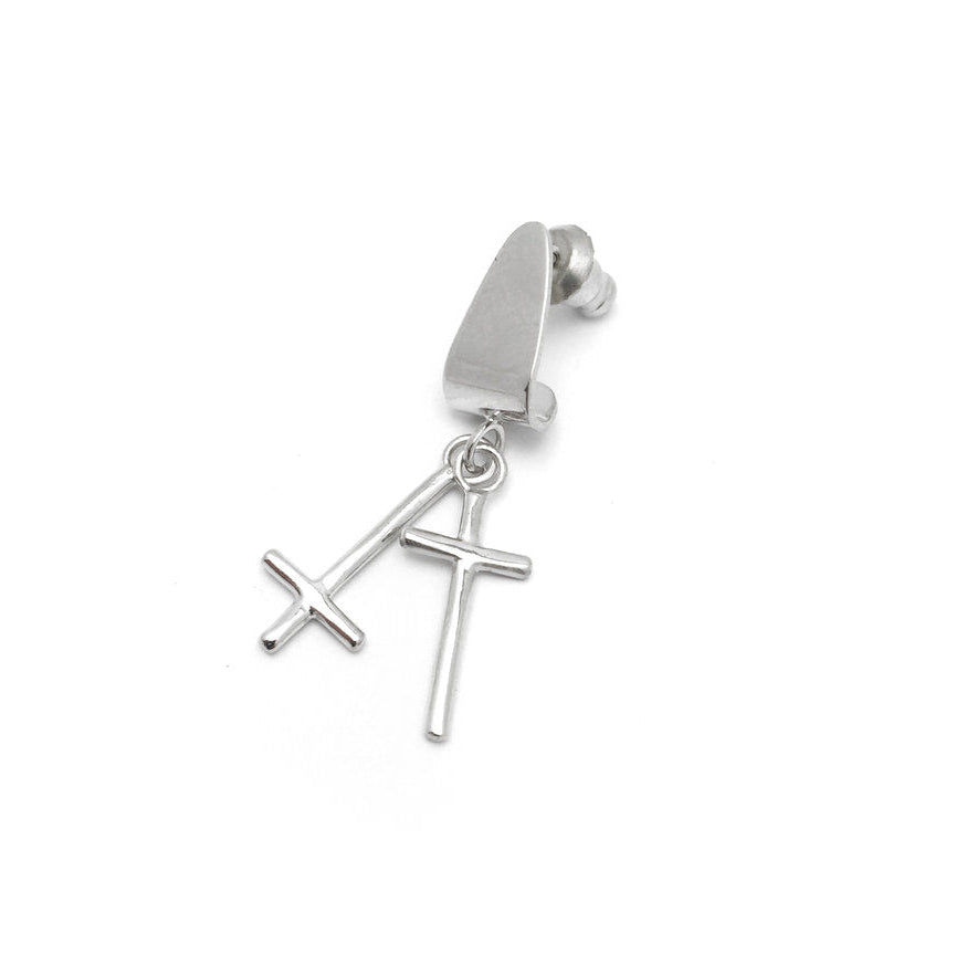 THE DARK/LIGHT CROSS HOISTED SINGLE EARRING