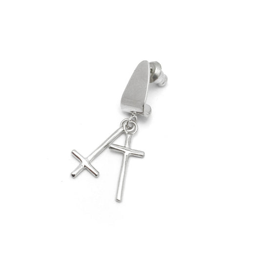 THE DARK/LIGHT CROSS HOISTED SINGLE EARRING