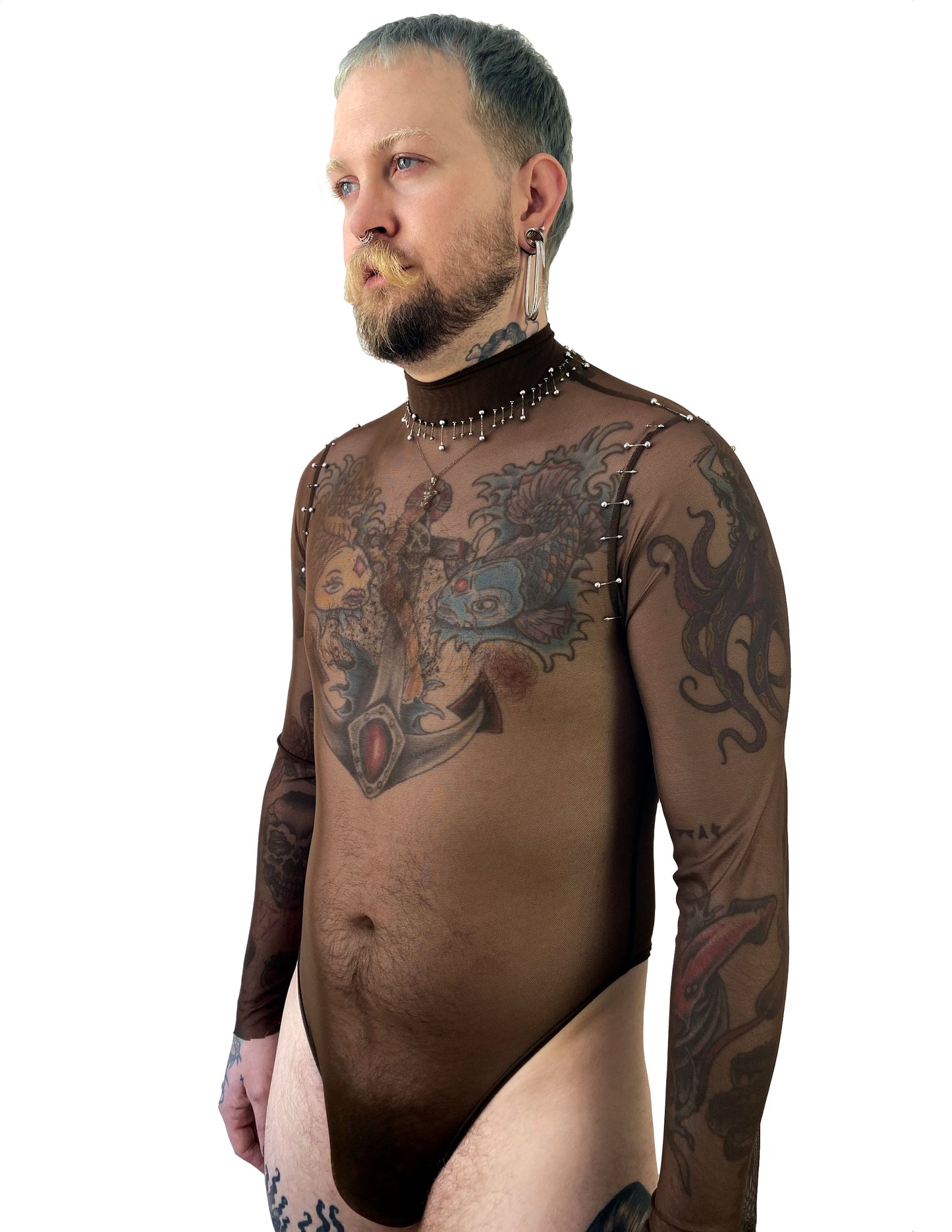 MOCK NECK "PIERCED" BODY SUIT