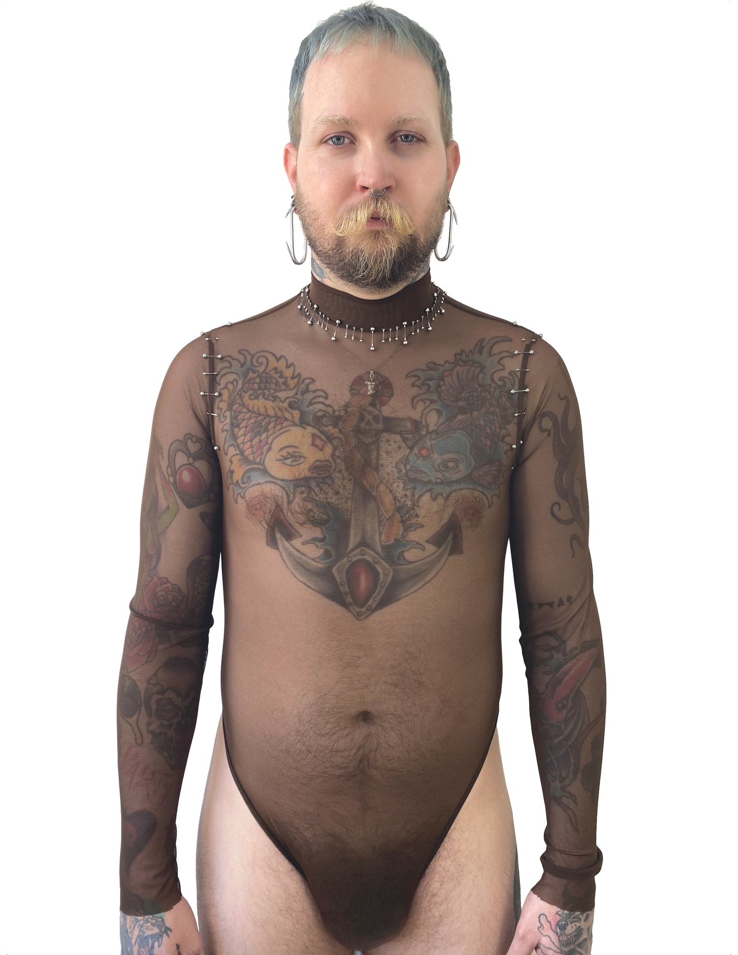 MOCK NECK "PIERCED" BODY SUIT