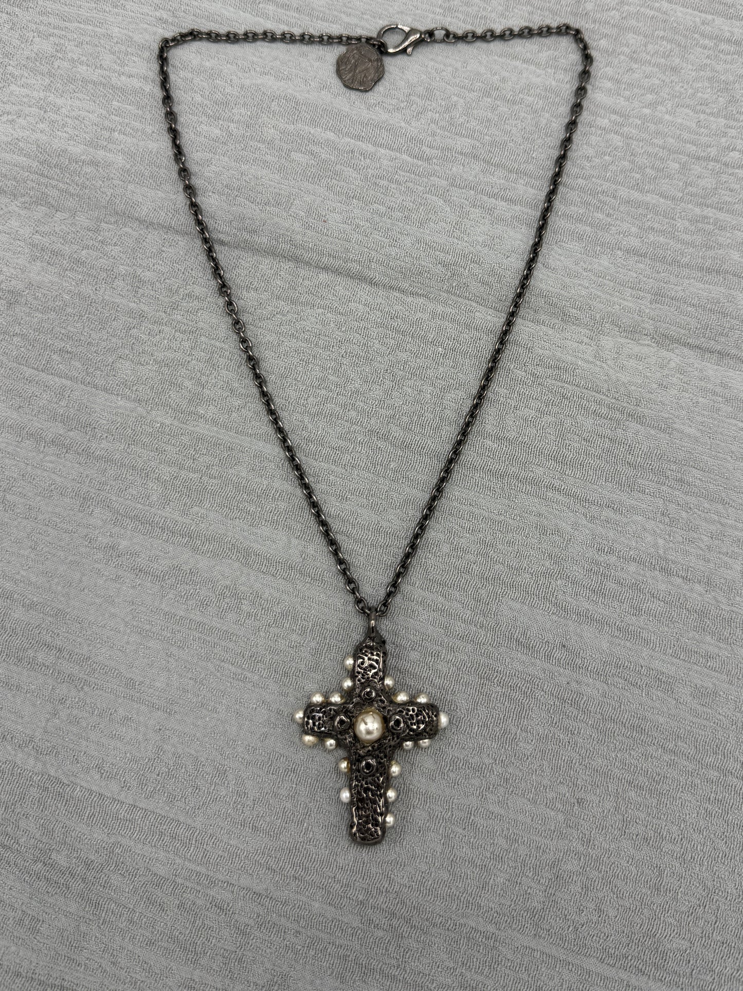 BLACK CROSS CHARM NECKLACE