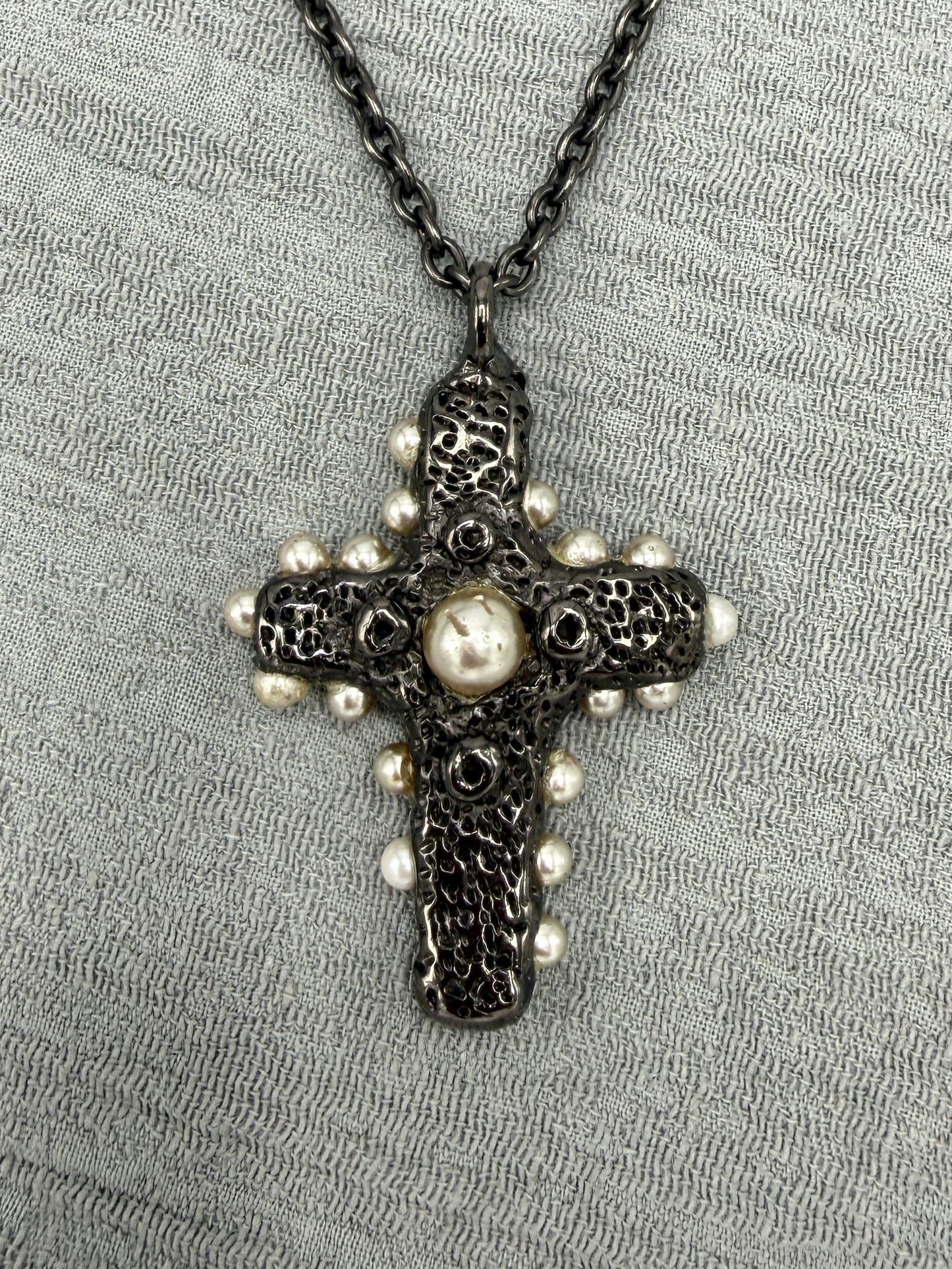 BLACK CROSS CHARM NECKLACE